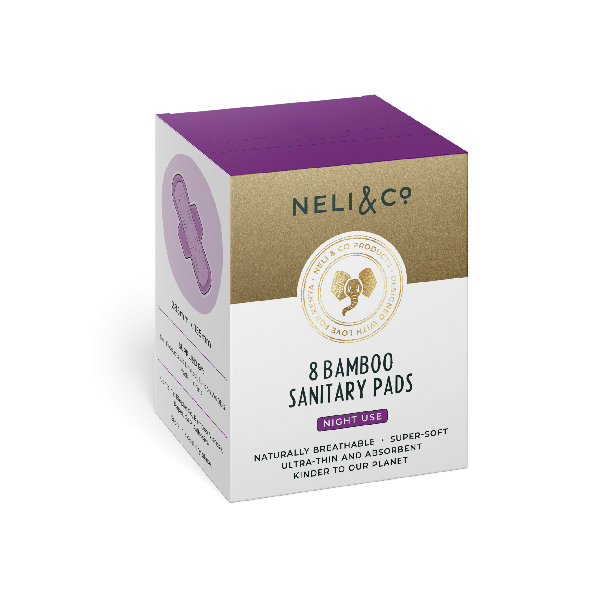 Neli & Co Bamboo Sanitary Pads - Night Use (8 Pads)